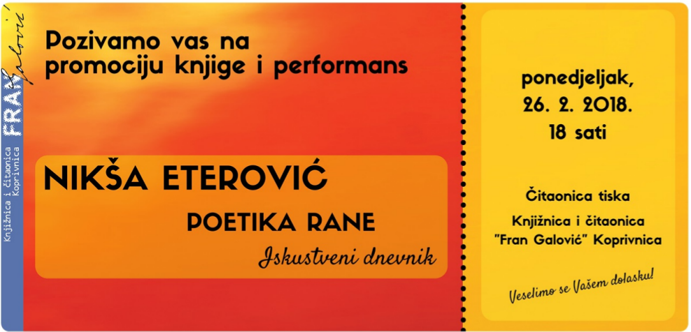 Predstavljanje Knjige „Poetika Rane“ I Performans Nikše Eterovića